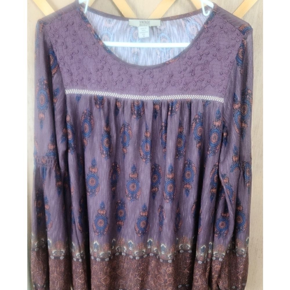Boho Vintage American Maroon Peasant Blouse SzM